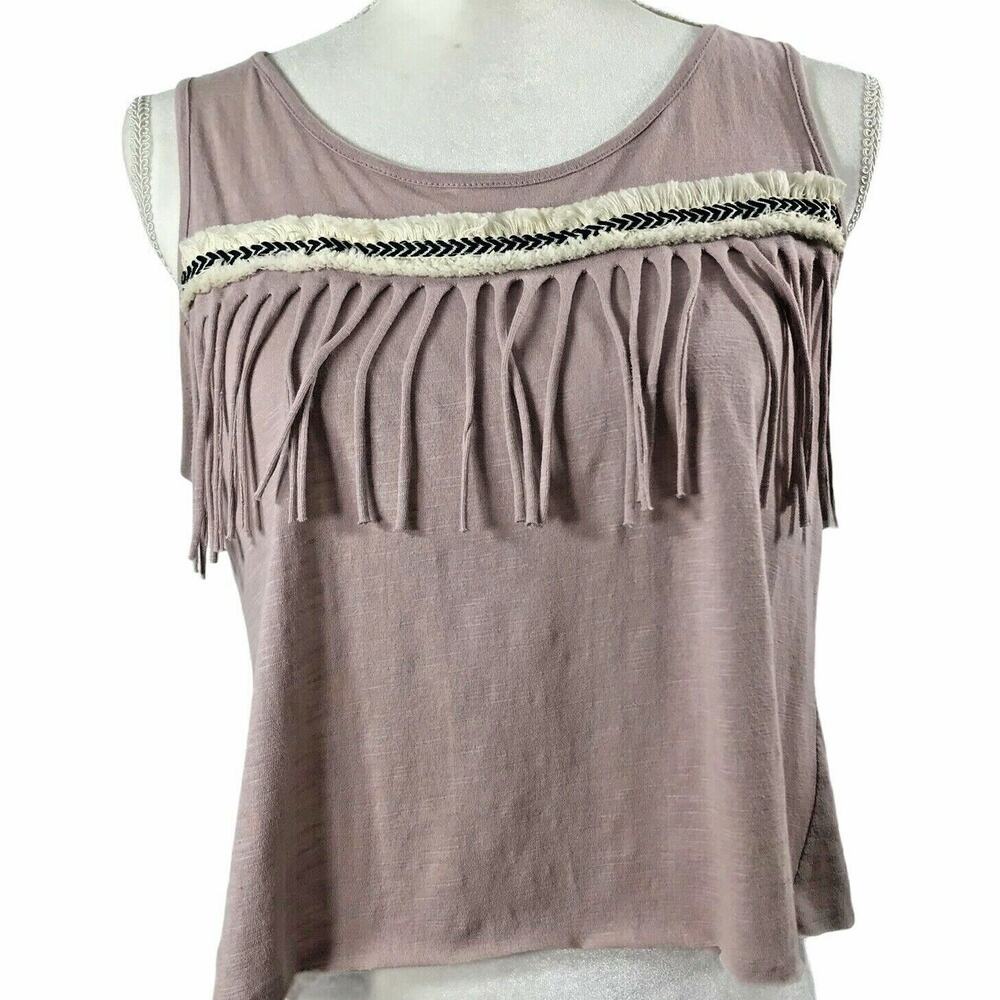 Easel Western Crop Top Womens‎ Small Boho Fringe Raw Hem Summer Tank Festival